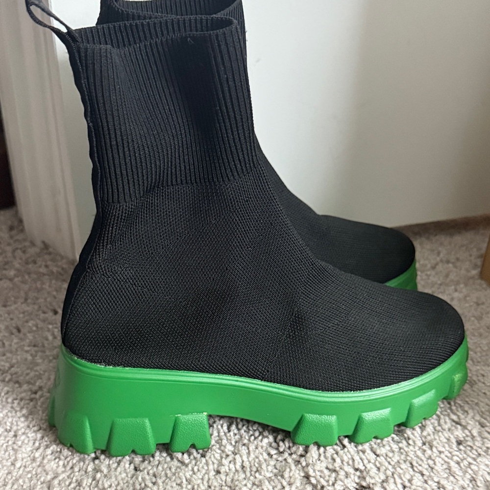 Black and Green Chunky Sole Boots